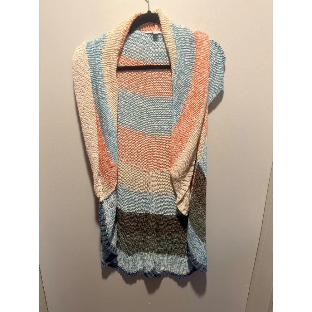 Cabi Multi Color Striped Sleeveless Cardigan Vest Shawl Collar Medium 0066 - Picture 2 of 6